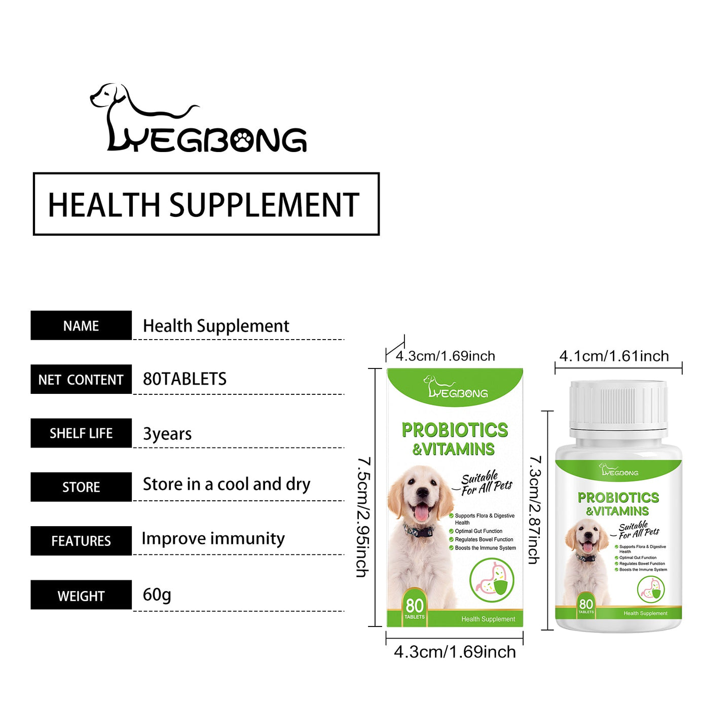 Pet Probiotics Vitamin Tablets For Dogs Cats Gut Health Supplement