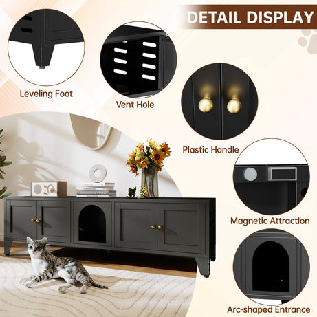 58in Metal Cat Litter Box Enclosure Hidden Furniture For 2 Cats