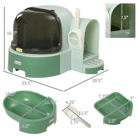 Cat Litter Box Easy To Clean Open With Scoop Green