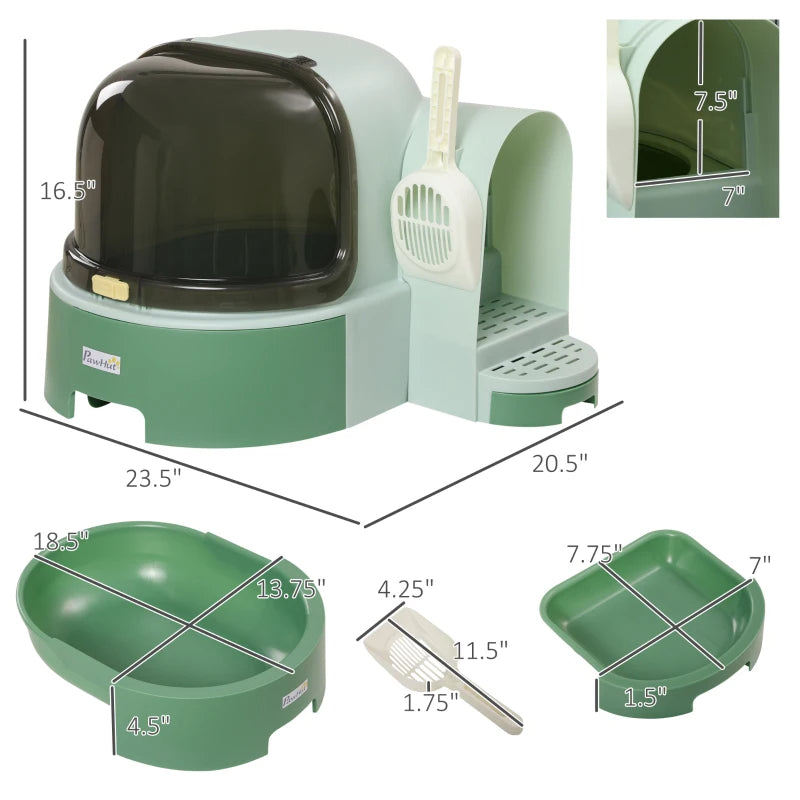 Cat Litter Box Easy To Clean Open With Scoop Green