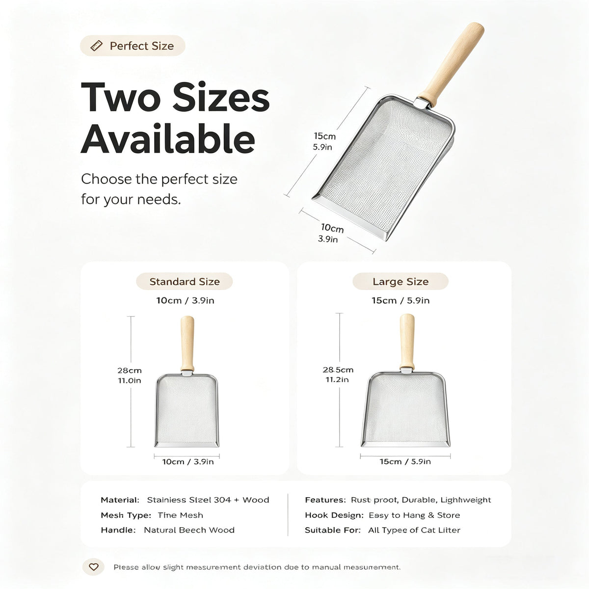 Stainless Steel Cat Litter Scoop With Fine Mesh Sifter Durable