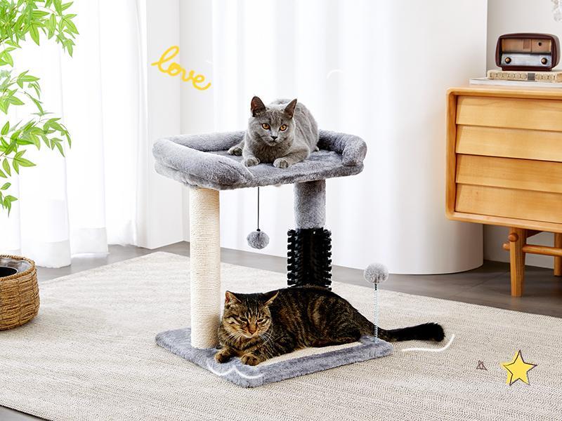 Small 4-in-1 Cat Tree Tower With Self-grooming Brush And Natural