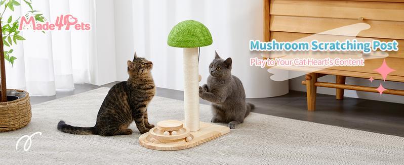 Mushroom Sisal Rope 2-in-1 Wooden Interactive Ball Track Cat