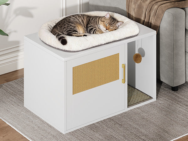 Cat Litter Box Cabinet Multifunctional White Modern House Washroom