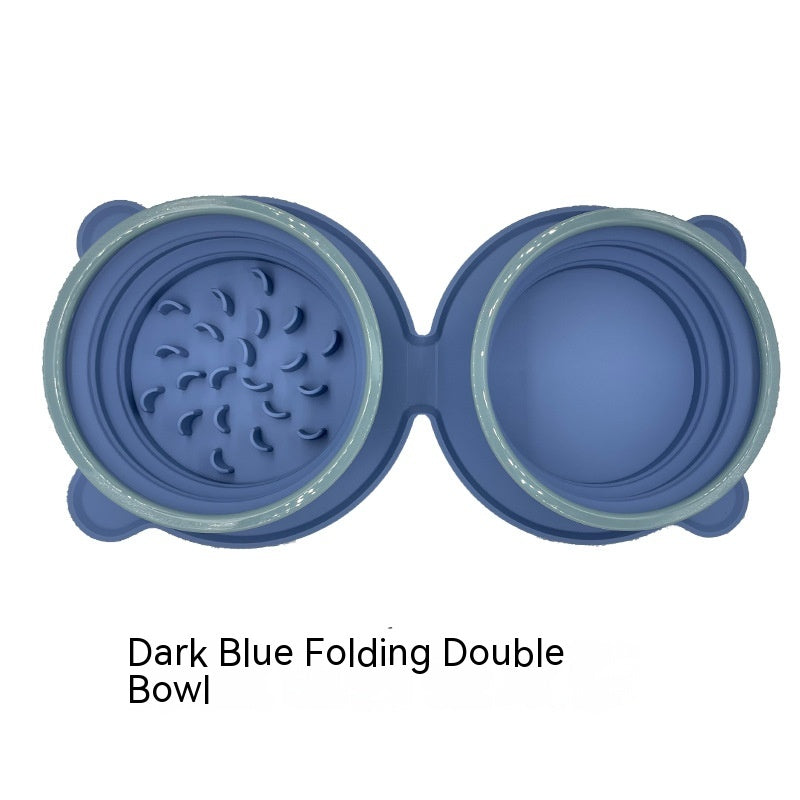 Portable Silicone Double Dog Food Bowls Foldable Non-slip Cat Bowl