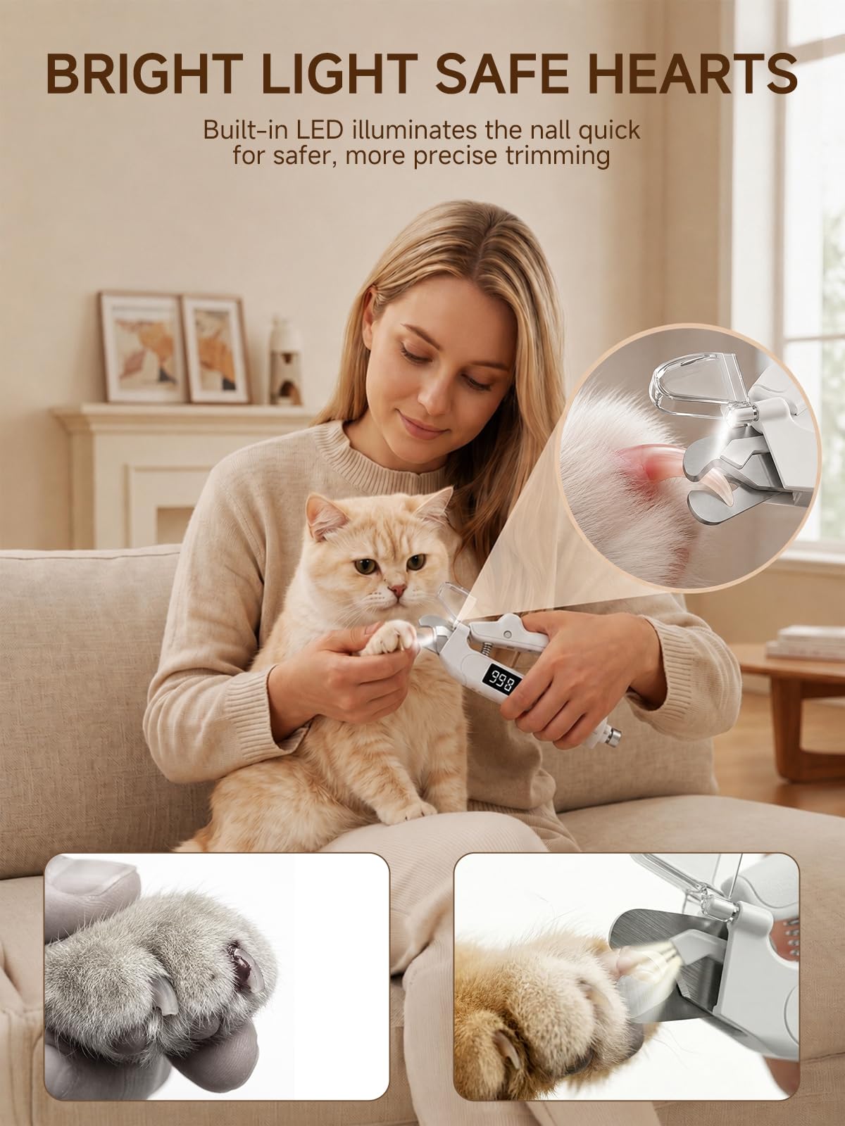 Dog Nail Clippers With Light 2-in-1 Clipper Grinder Trimmer