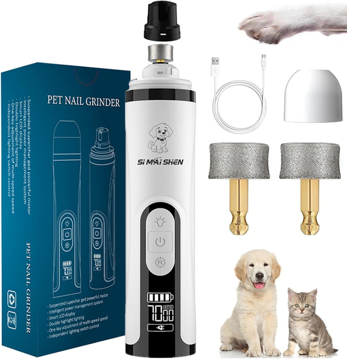 Pet Nail Grinder Highpower LED Dualightwith Bloodline Detection