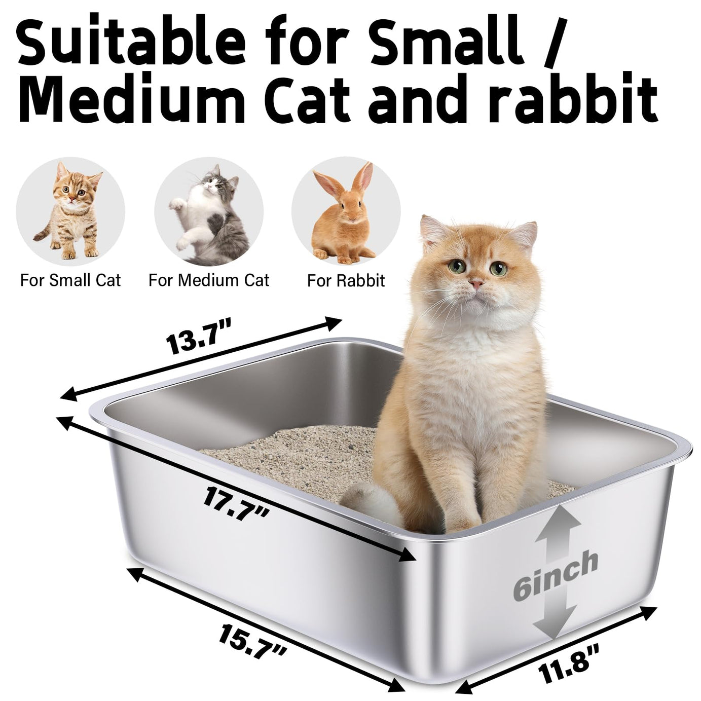 Stainless Steel Litter Box Medium Metal Cat Easy Clean Non Stick