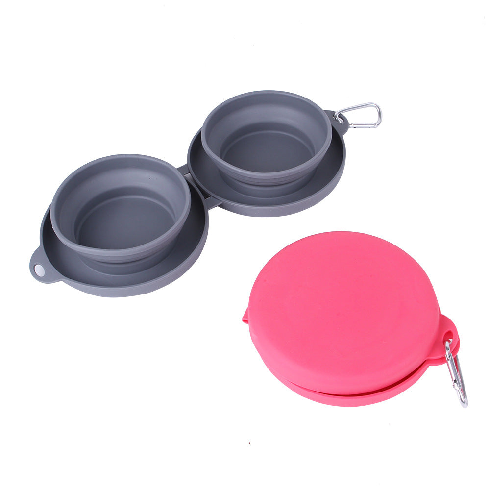 Rubber Foldable Double Bowl Pet Feeding Pets Supplies Dog Cat Bowls