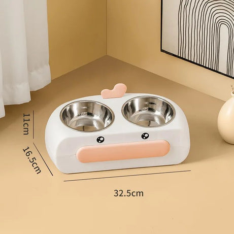 Duck Design Pet Double Bowl Plastic Kitten Dog Food Drinking Tray