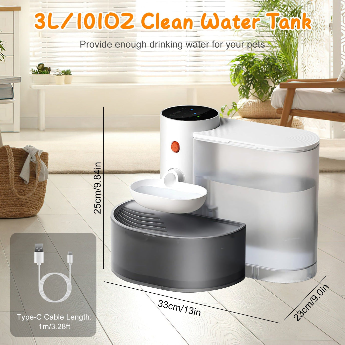 1pc Smart Pet Water Fountain Automatic Cat Dispenser 3l Cordless