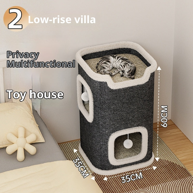 Cat Climbing Frame Scratching Post Nest Semi-enclosed Square Tree