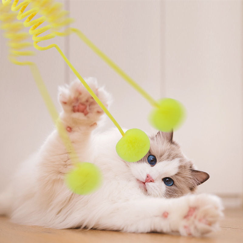 Cat Toy Suction Cup Spring Rabbit Fur Ball Retractable Elastic Rope