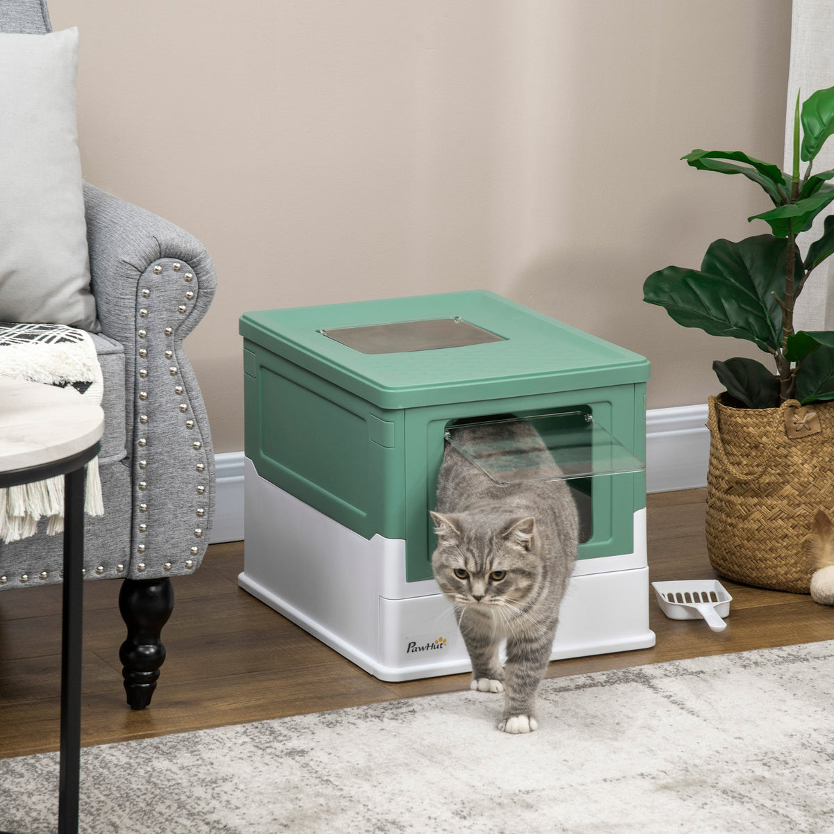 Fully Enclosed Cat Litter Box Portable Pet Toilet With Spoon Large