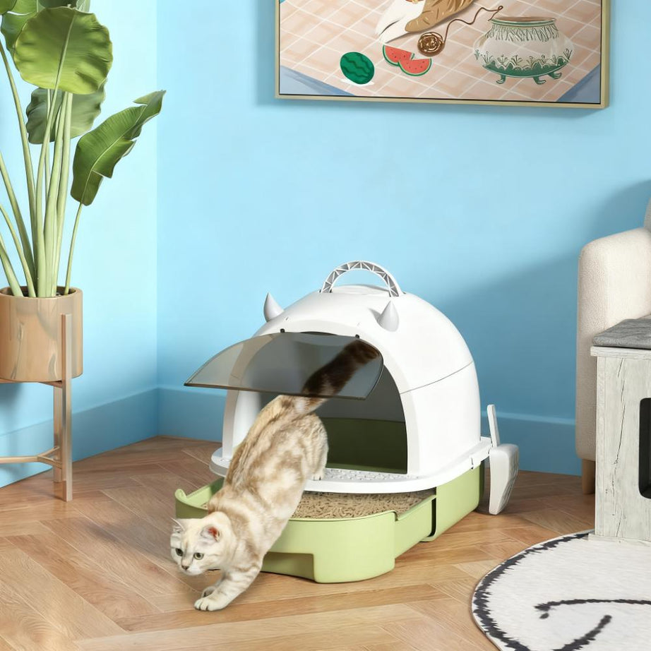 Green Cat Litter Box With Lid Scoop Deodorizing Bags