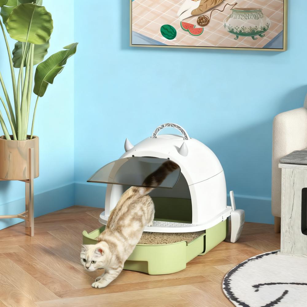 Green Cat Litter Box With Lid Scoop Deodorizing Bags