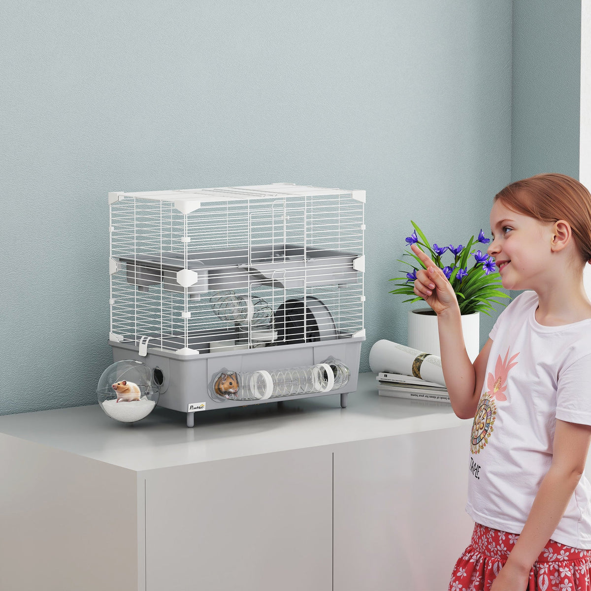 2-tier Hamster Cage With Sand Bathroom Running Wheel Water Bottle