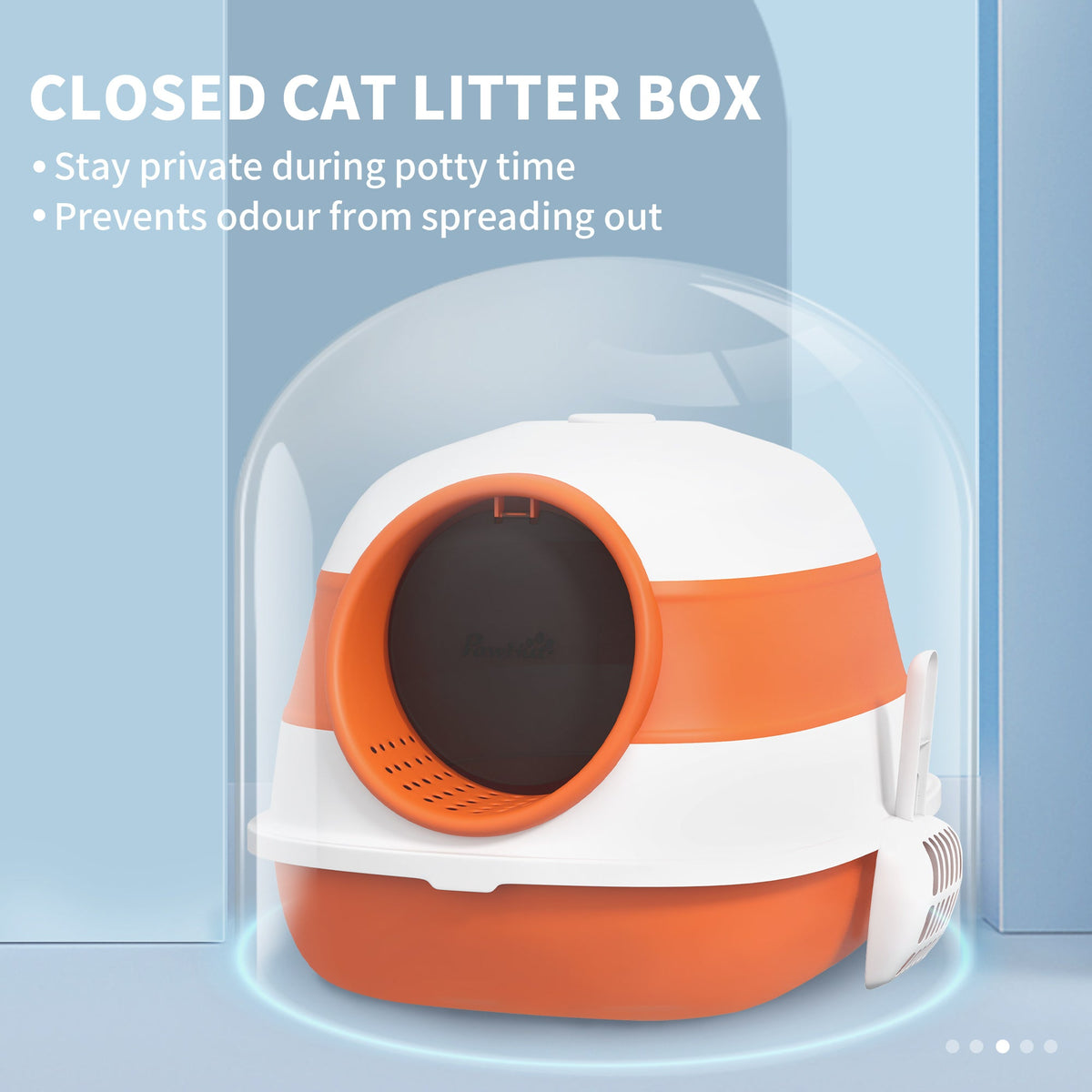Dome Covered Cat Litter Box With Lid White And Orange