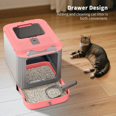 Elf Cat Litter Box Dual-entry Fully Enclosed Odor-free Modern White
