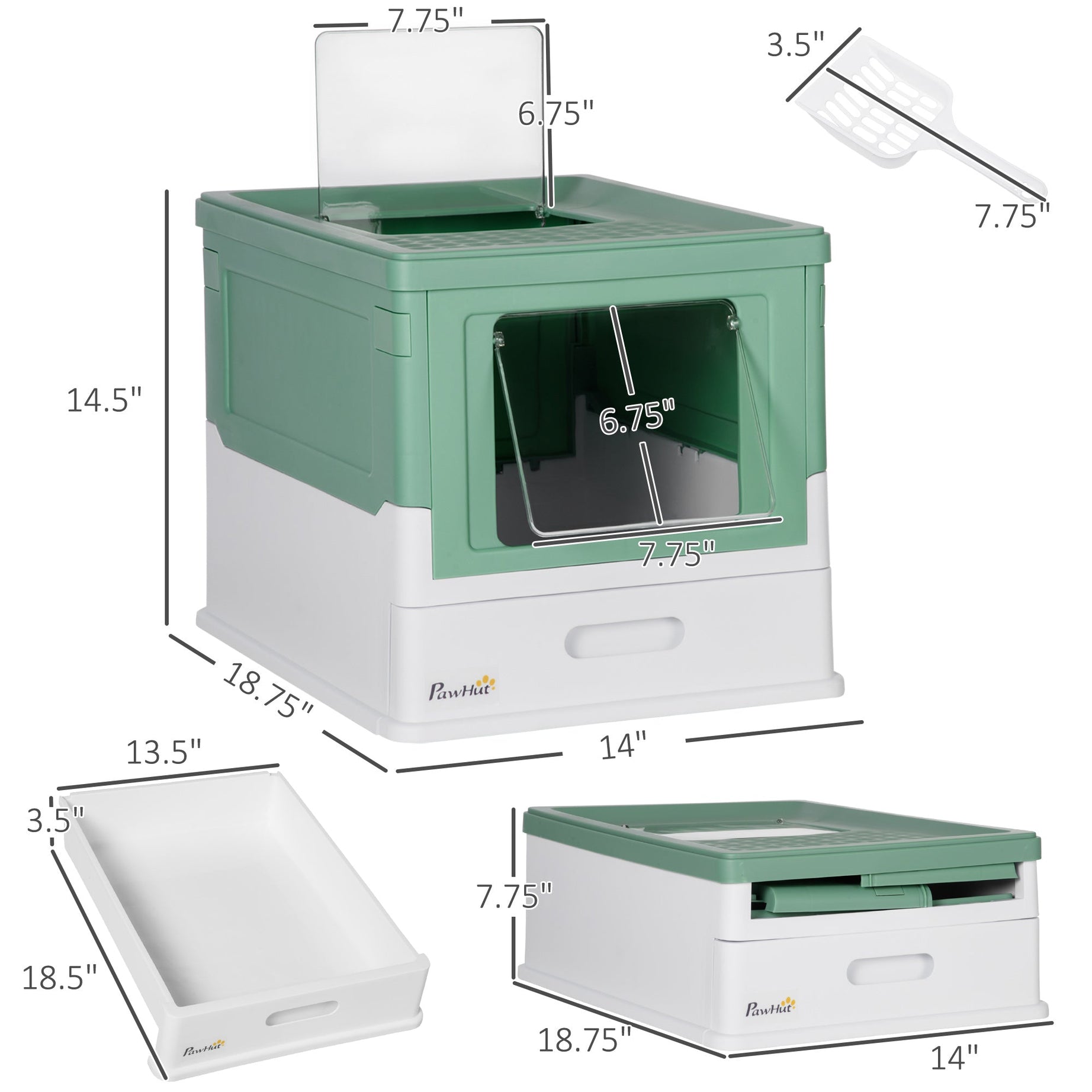 Fully Enclosed Cat Litter Box With Front Entry And Top Exit Plastic