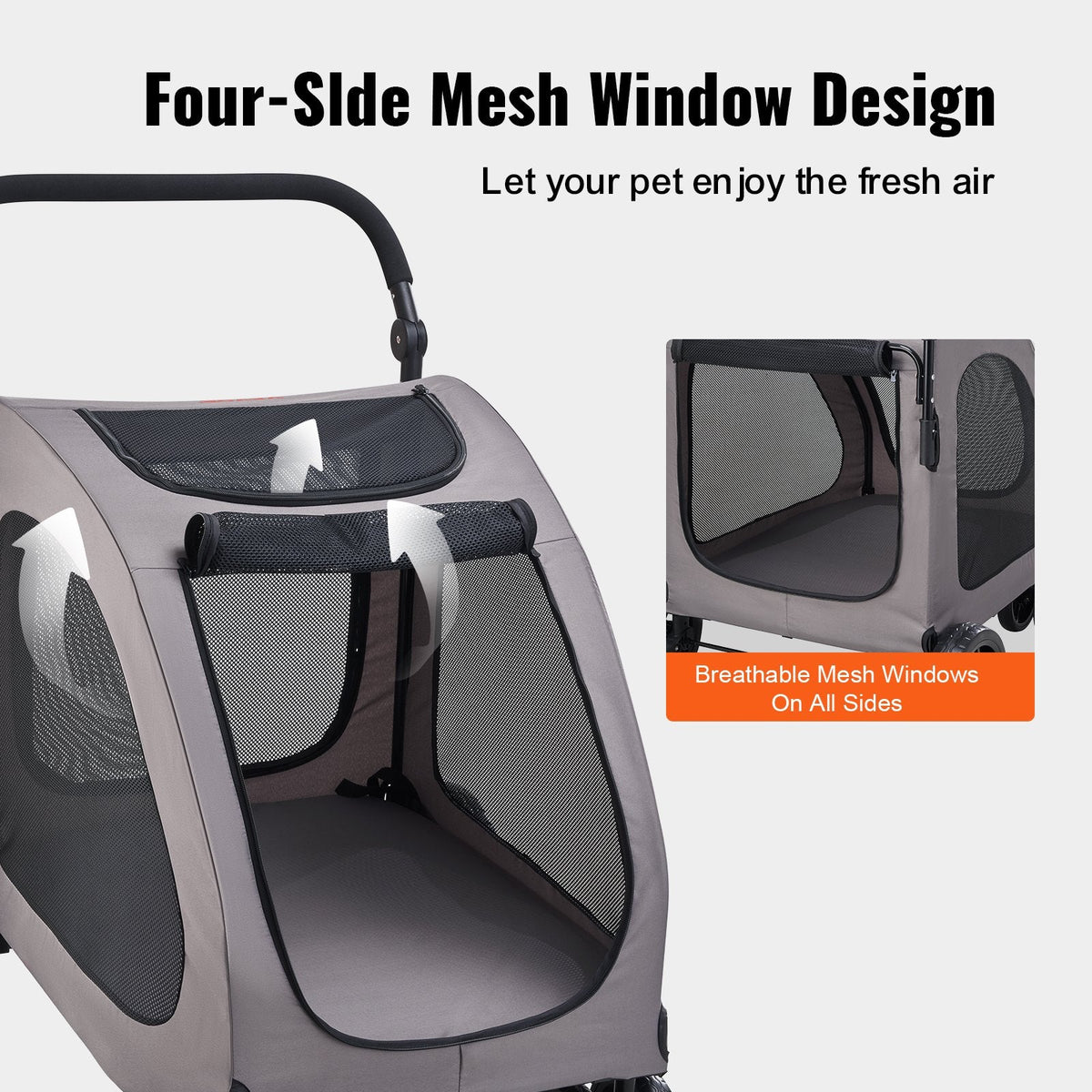 Pet Stroller 4-wheels Dog Carrier 160lbs Weight Capacity Portable