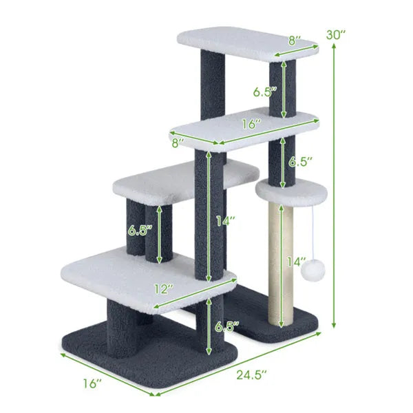 2-in-1 Cat Stairs Tree With Sisal Scratching Post 4 Levels Pet