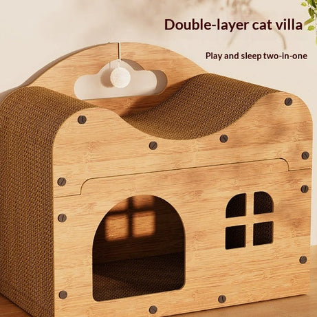 Cat Bed Scratching Post Wooden Vertical Sofa Corrugated Paper House