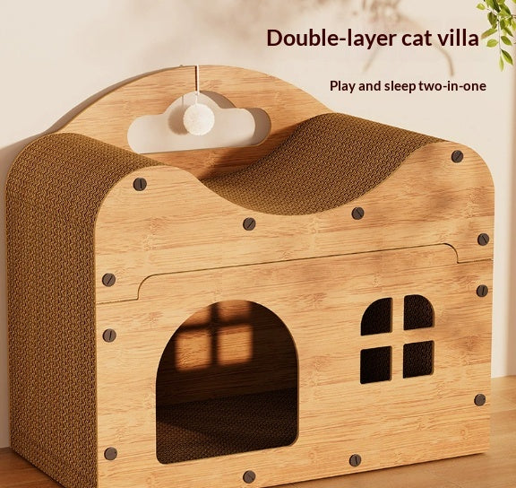 Cat Bed Scratching Post Wooden Vertical Sofa Corrugated Paper House