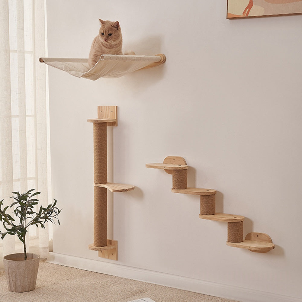 Wooden Cat Tree Wall-mounted Solid Wood Scratching Post