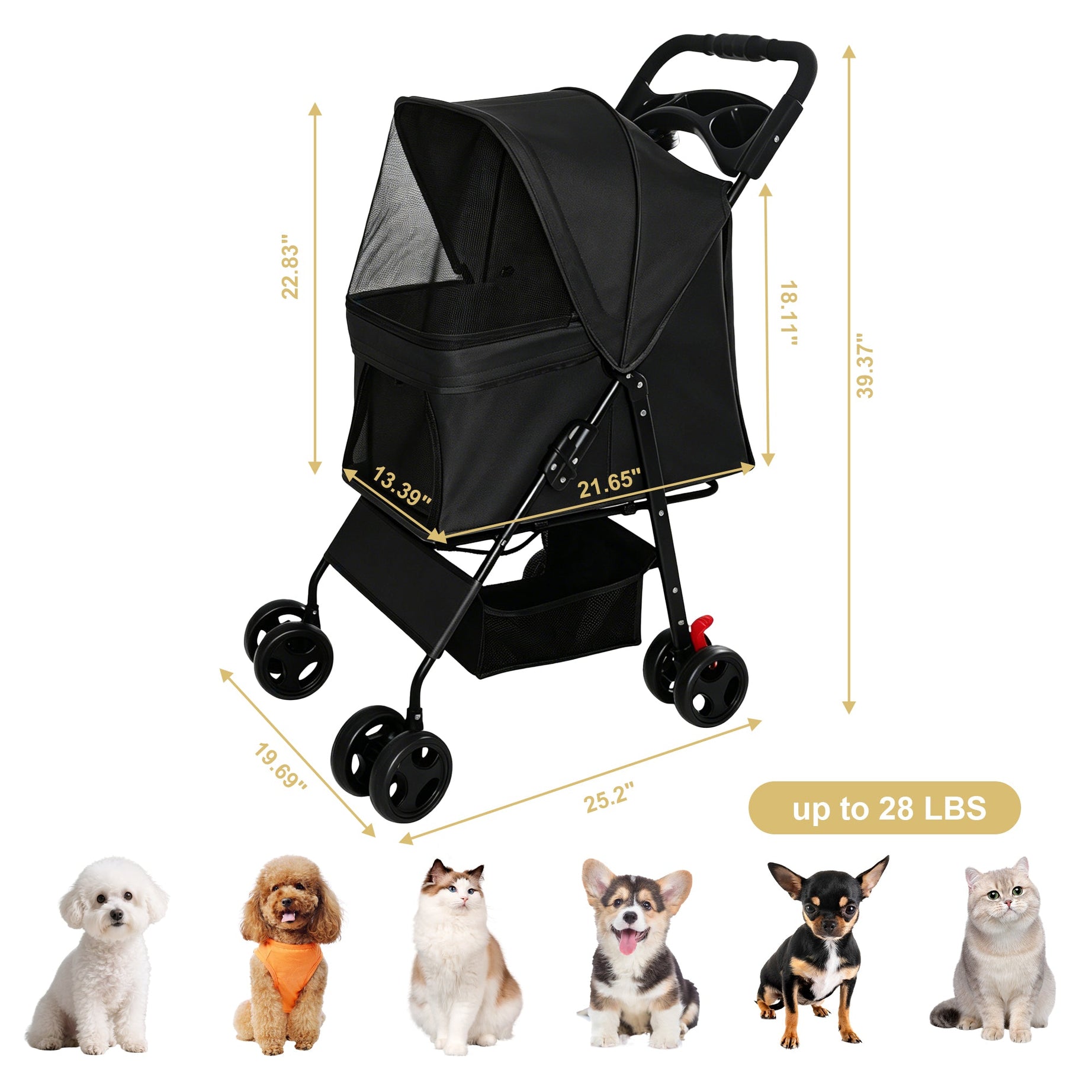 Foldable Pet Stroller For Small Dogs And Cats Under 28 Lbs