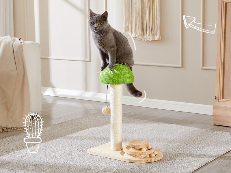 Mushroom Sisal Rope 2-in-1 Wooden Interactive Ball Track Cat