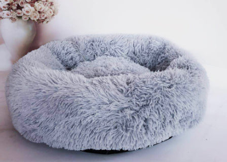 Dog Beds For Small Dogs Round Plush Cat Litter Kennel Pet Nest Mat (Dark Grey & Light Grey)