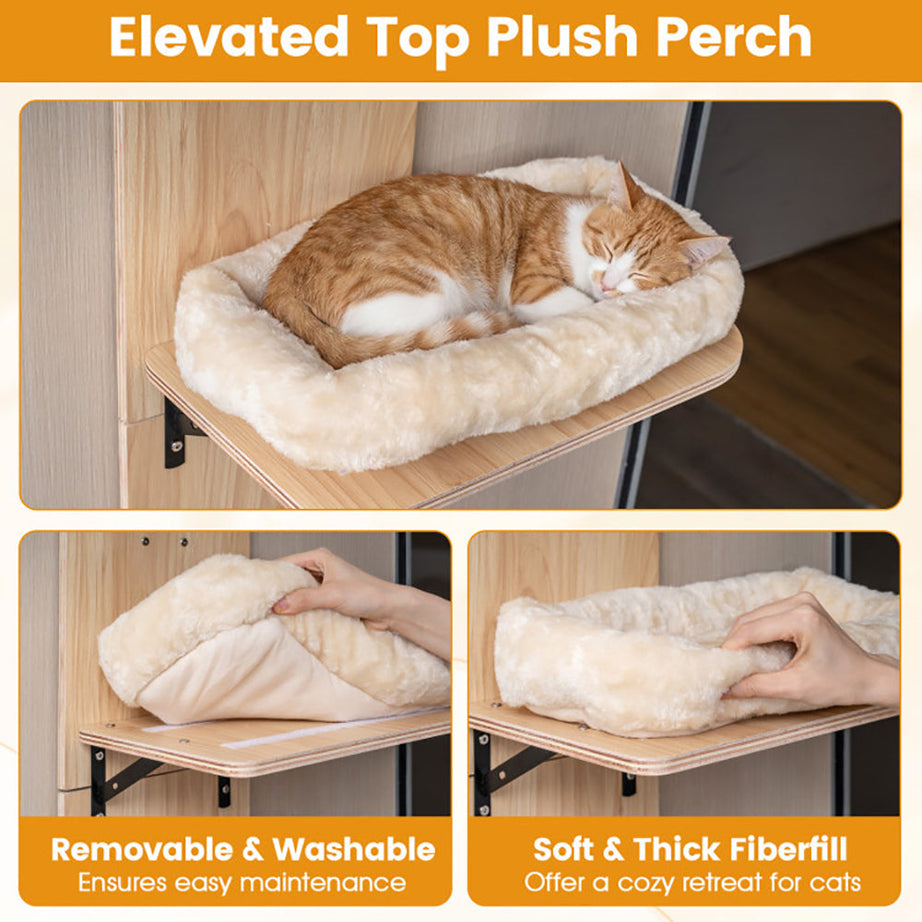 Door Hanging Cat Climber 4-level Height Adjustable With Plush Bed