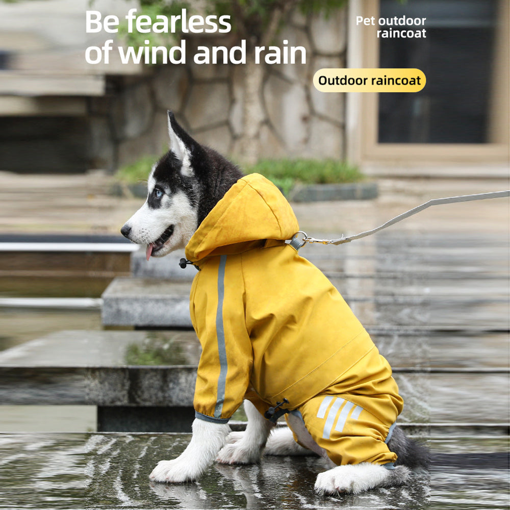Dog Raincoat With Reflective Waterproof Rain Jacket With Hood Leash