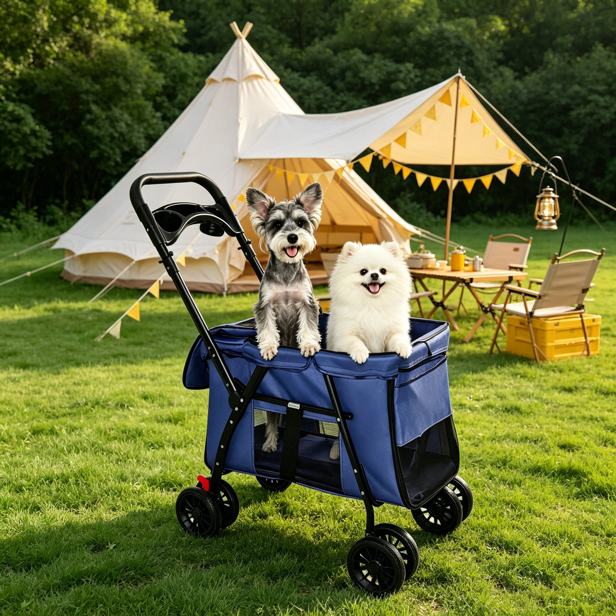 Pet Stroller Foldable 4-wheel Design Breathable Mesh Dog Cat