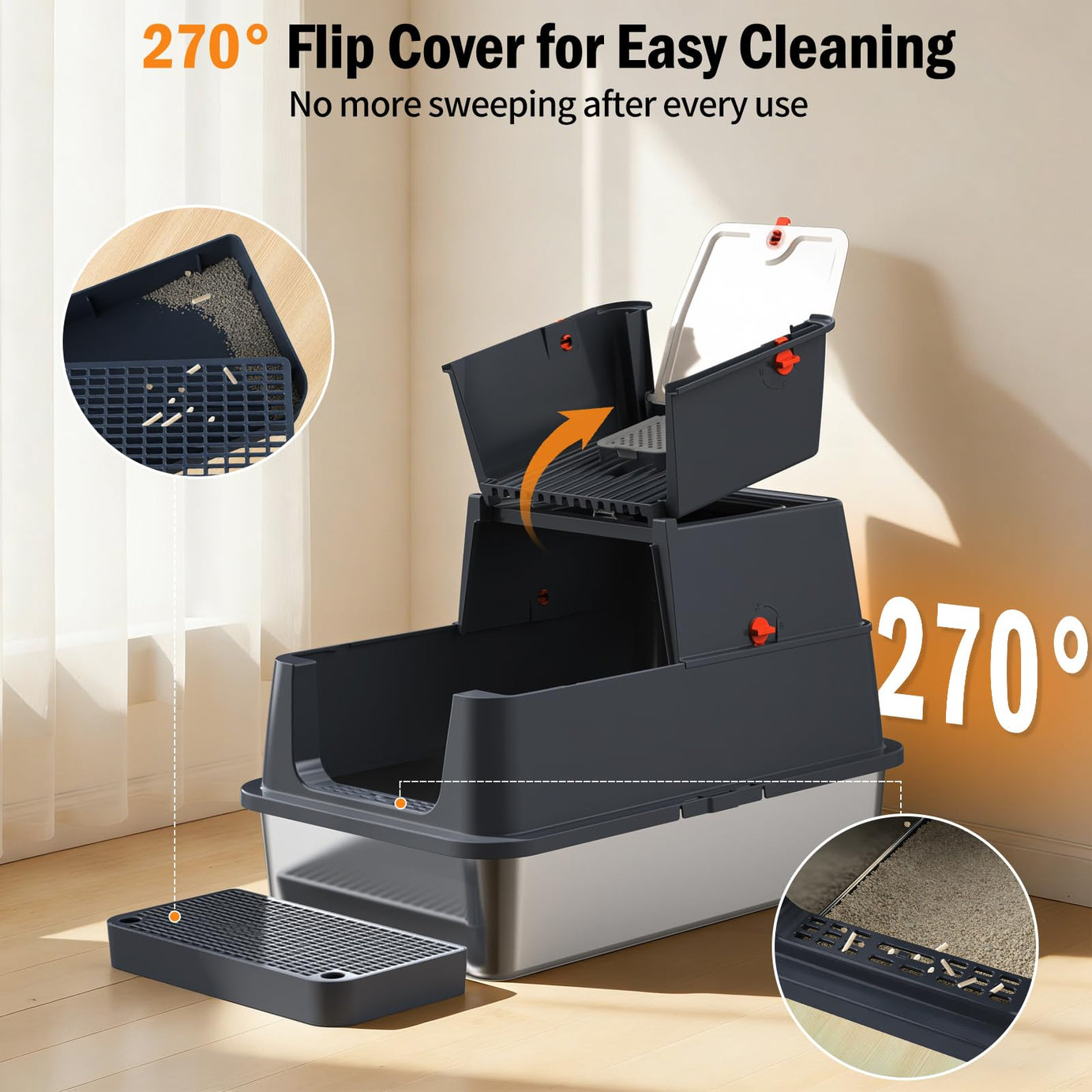 Stainless Steel Litter Box With Lid Enclosed Metal Extra Large