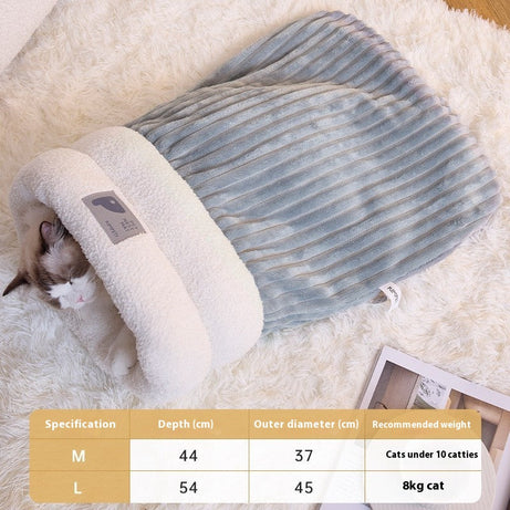 Pet Sleeping Bag Winter Warm Soft Plush Semi Enclosed Cat Nest Home