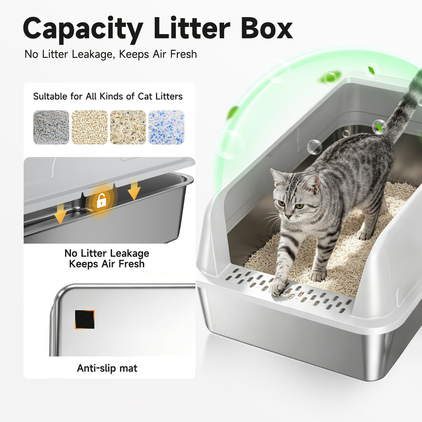 Stainless Steel Cat Litter Box For Cats High-sided Design Prevents
