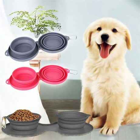 Rubber Foldable Double Bowl Pet Feeding Pets Supplies Dog Cat Bowls