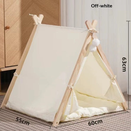 Pet Tent Cat Litter Removable And Washable Striped Canvas Solid Wood