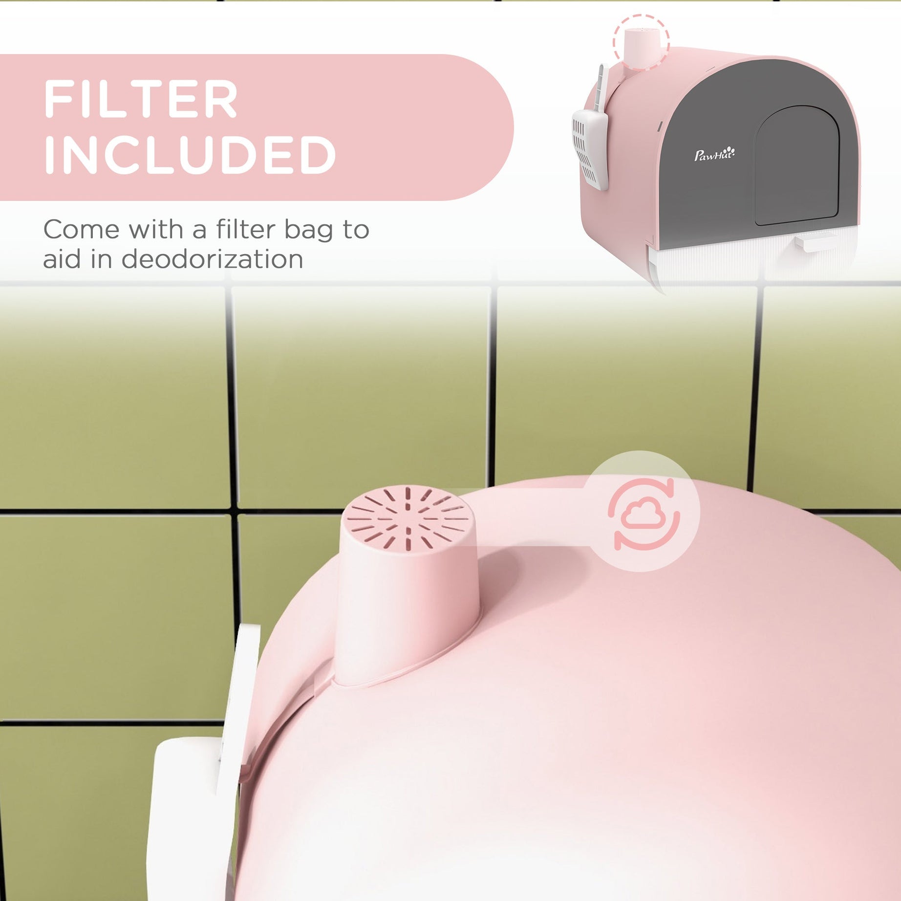 Cat Litter Box With Lid With Scoop And Filter Pink