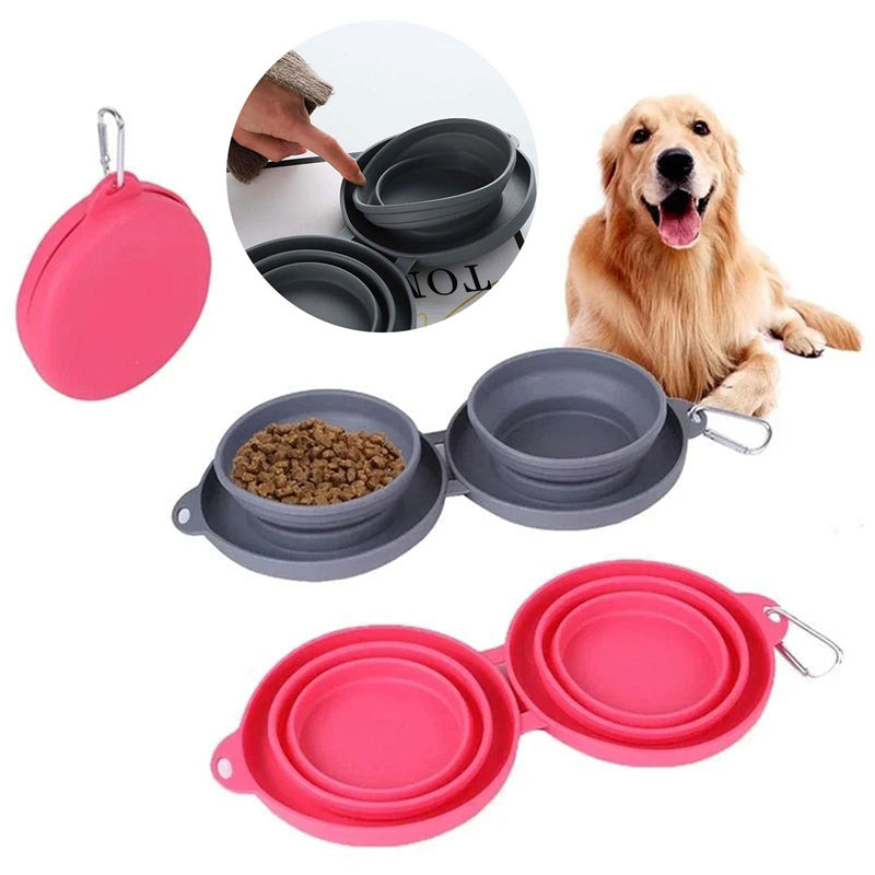 Rubber Foldable Double Bowl Pet Feeding Pets Supplies Dog Cat Bowls