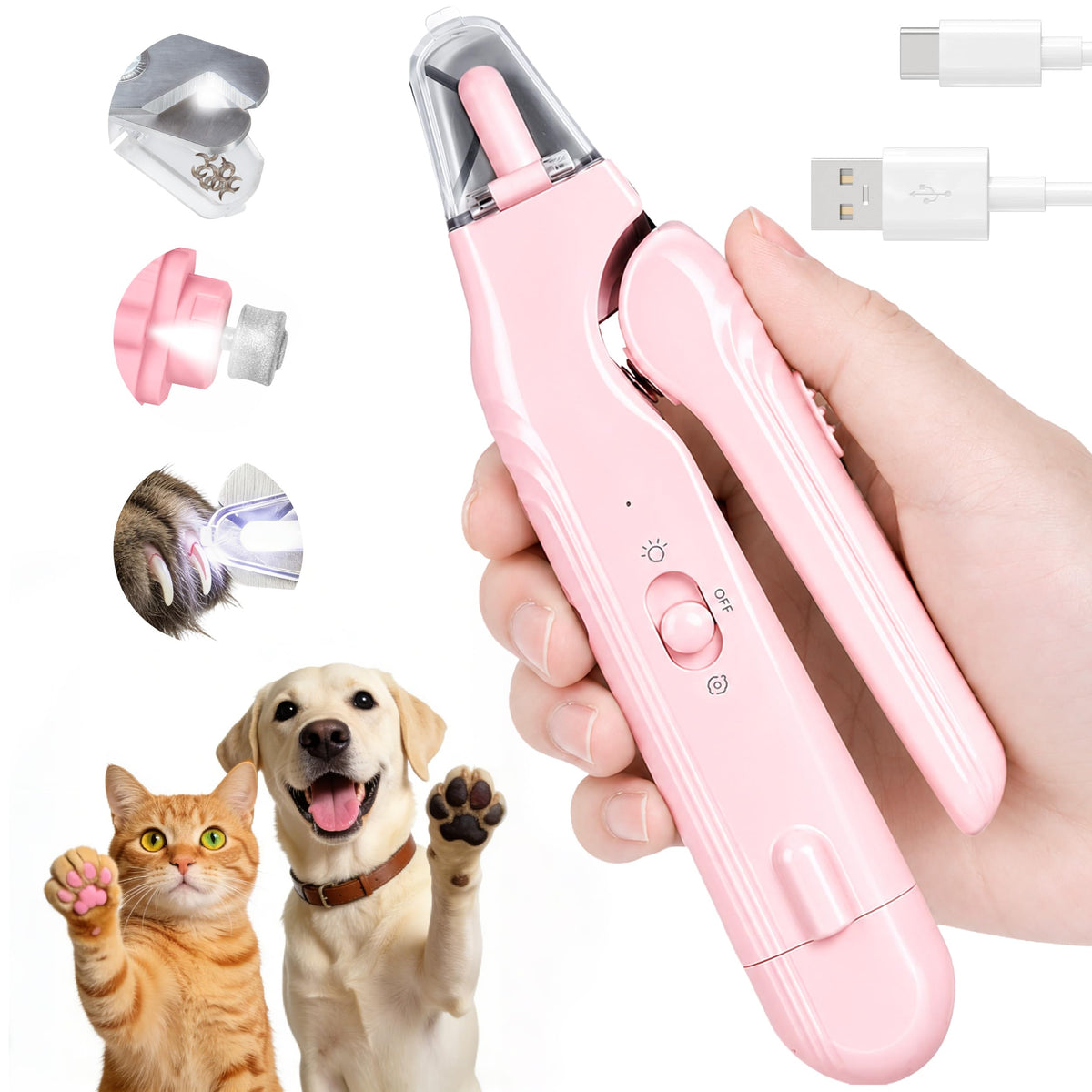 2-in-1 Dog Nail Clippers With Light Electric Pet Grinder Quiet