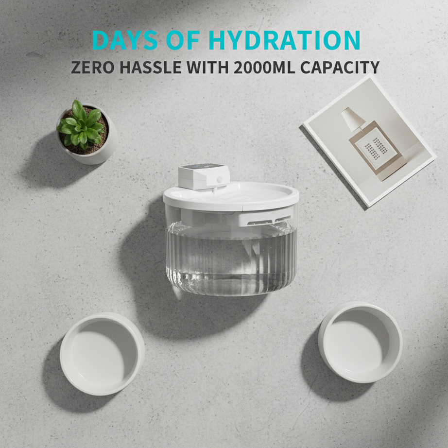 2000ml Wireless Pet Drinking Fountain 2500mah Rechargeable Motion