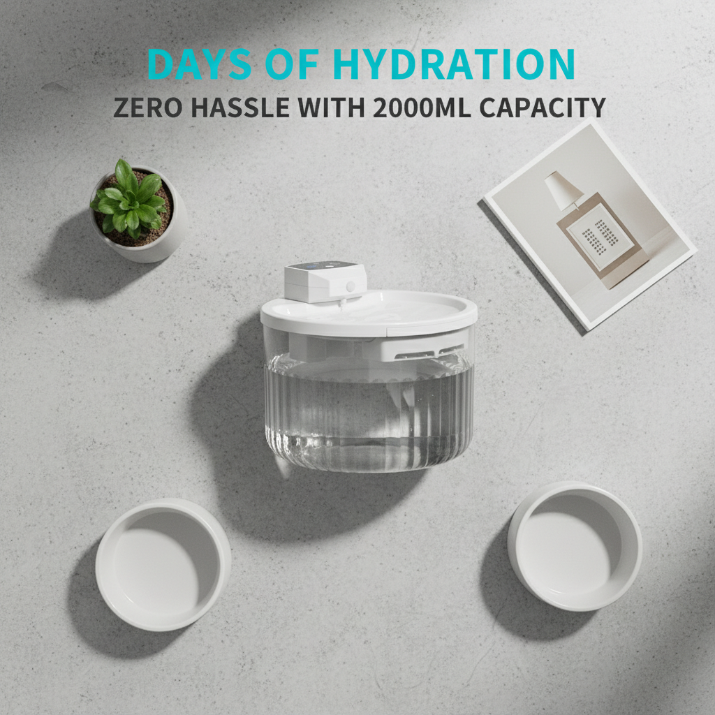 2000ml Wireless Pet Drinking Fountain 2500mah Rechargeable Motion