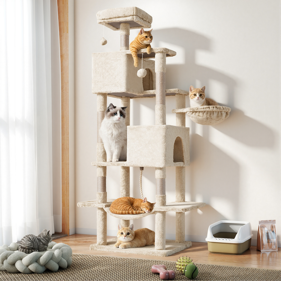 66 Inch Cat Tree Tower Large Multi-cat Climbing Extended Platform