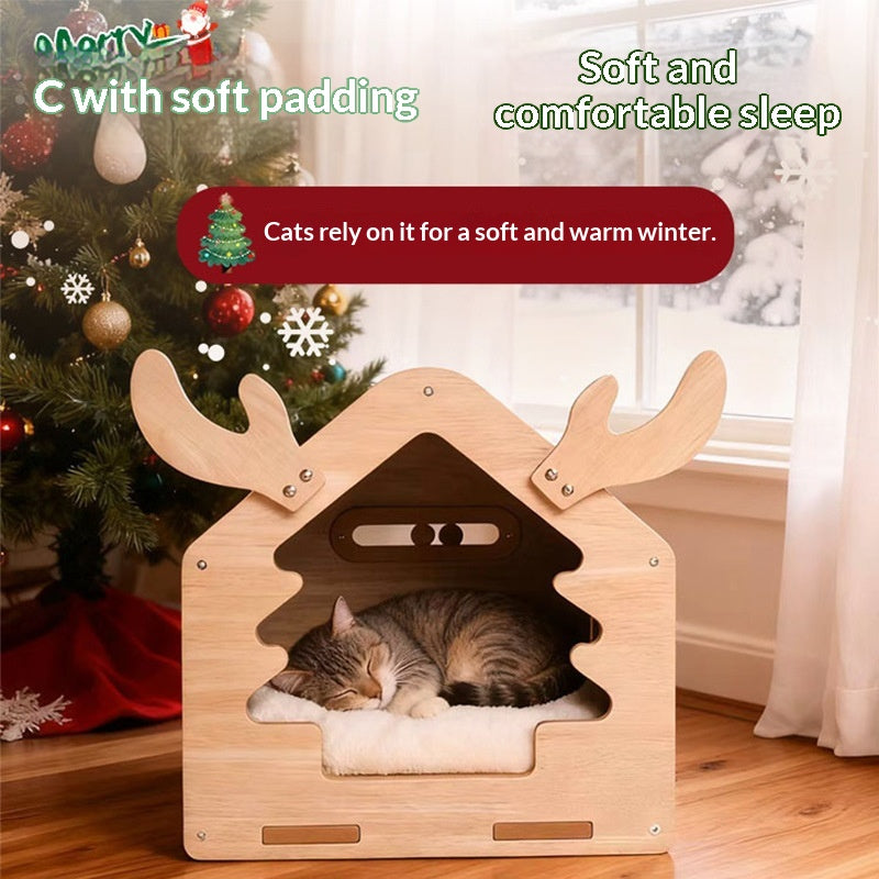Christmas Cat House And Scratching Post Combo Winter Semi-enclosed