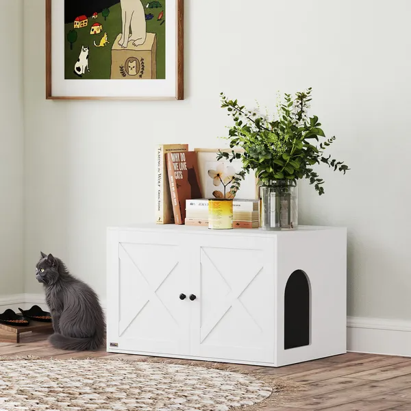 Cat Litter Box Enclosure With Barn Door Hole