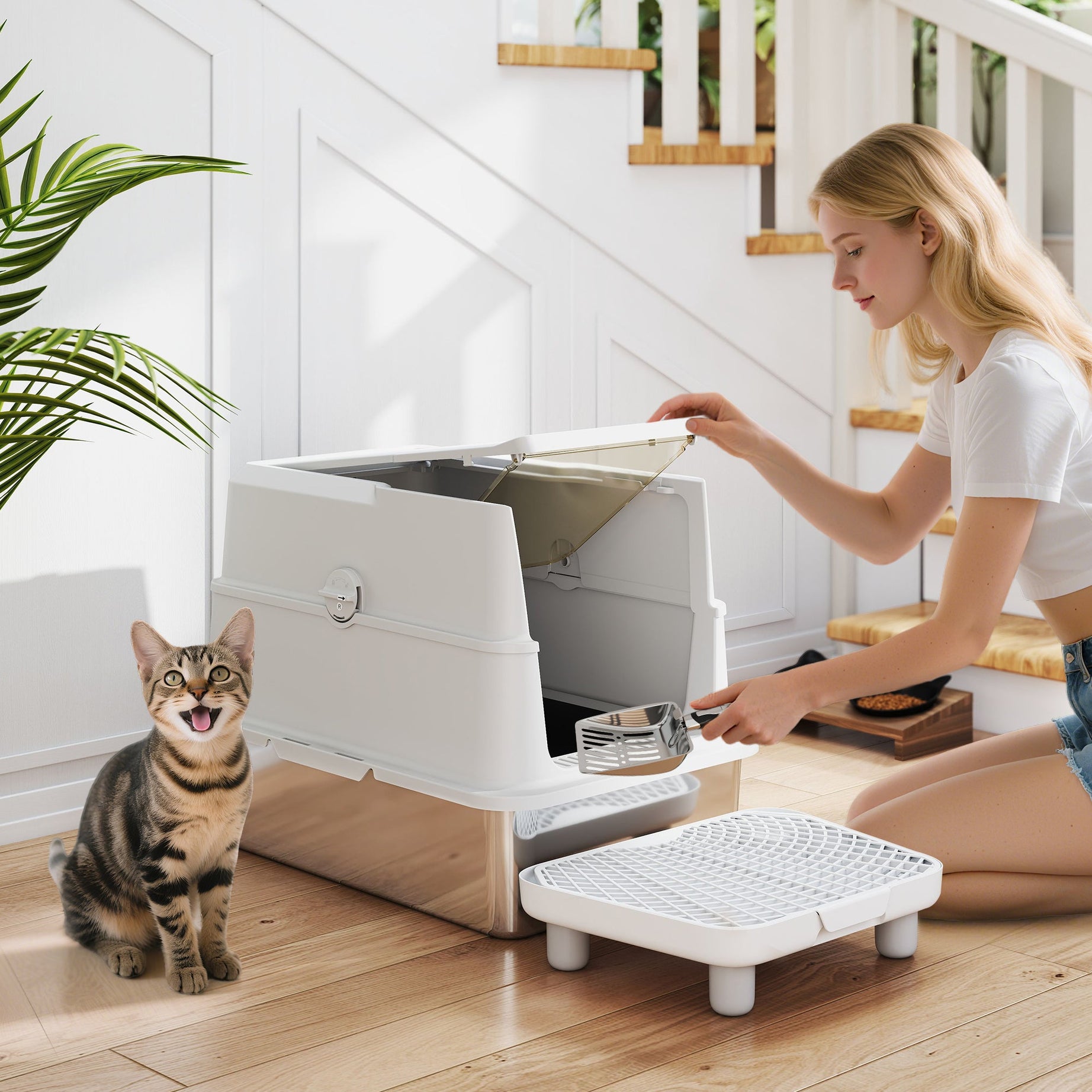 Extra Large Stainless Steel Cat Litter Box For Big Cats With Flip