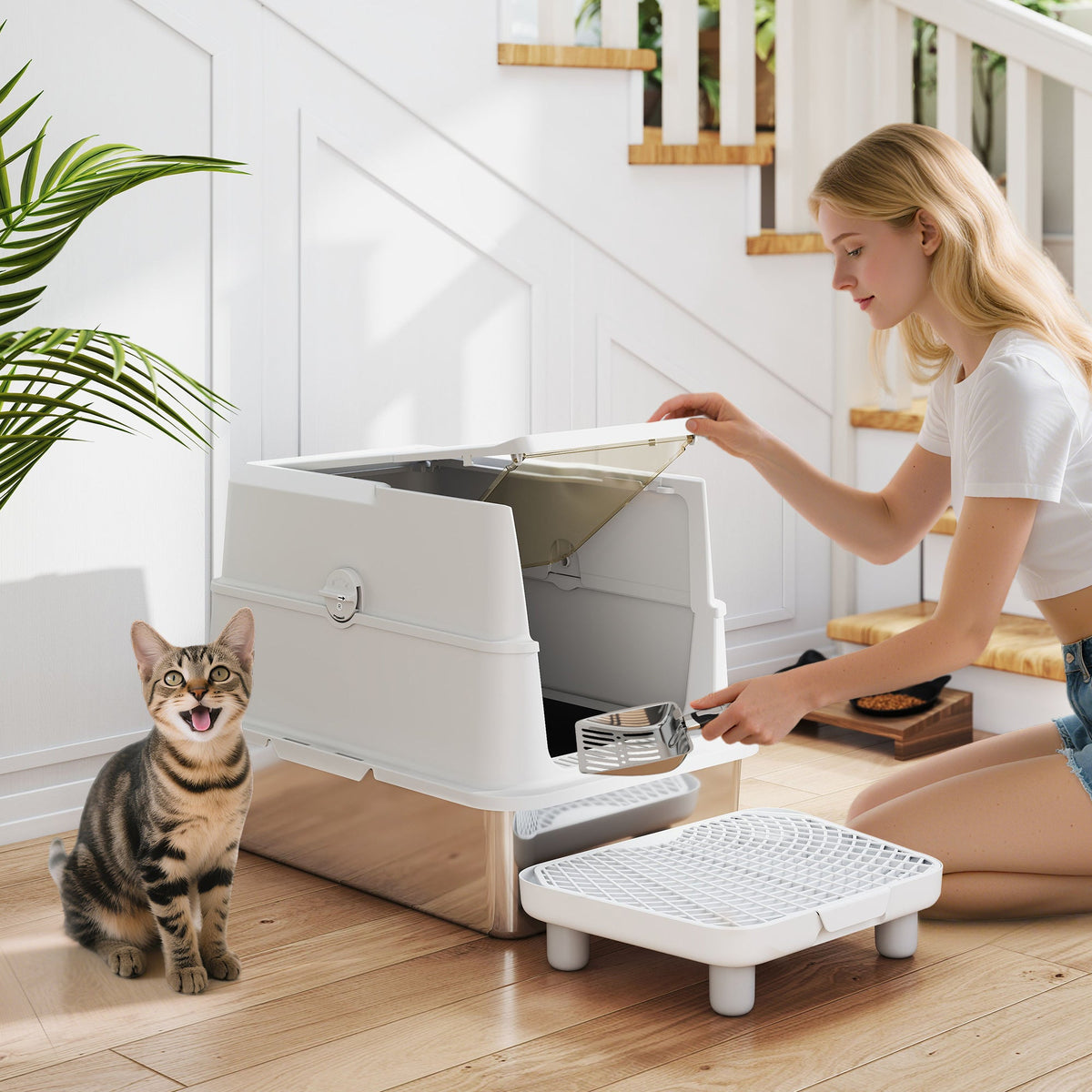 Extra Large Stainless Steel Cat Litter Box For Big Cats With Flip